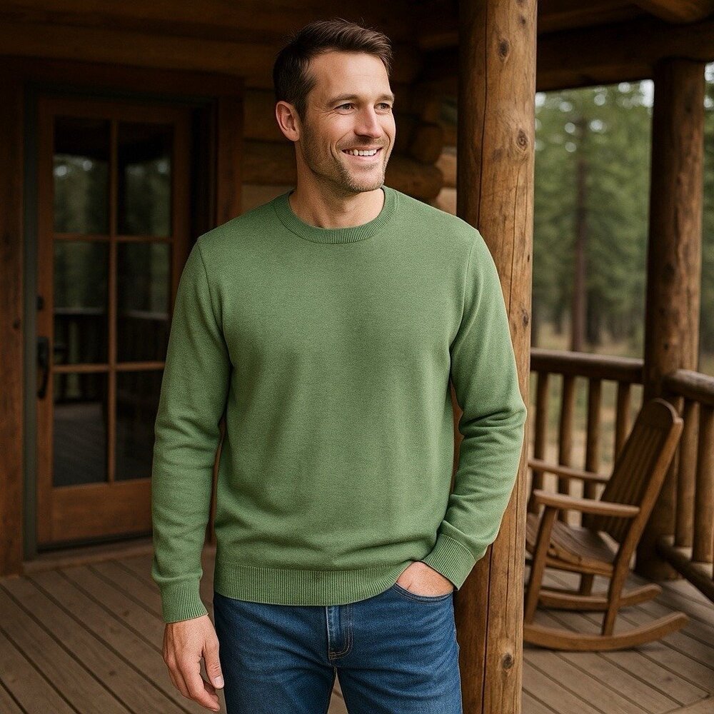 Land’s End 100% Supima Cotton Crewneck Long Sleeve Green Capsule Holiday Cozy L